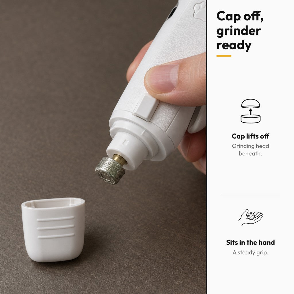 Paw Trim nail clipper and grinder – Cap off, grinder ready