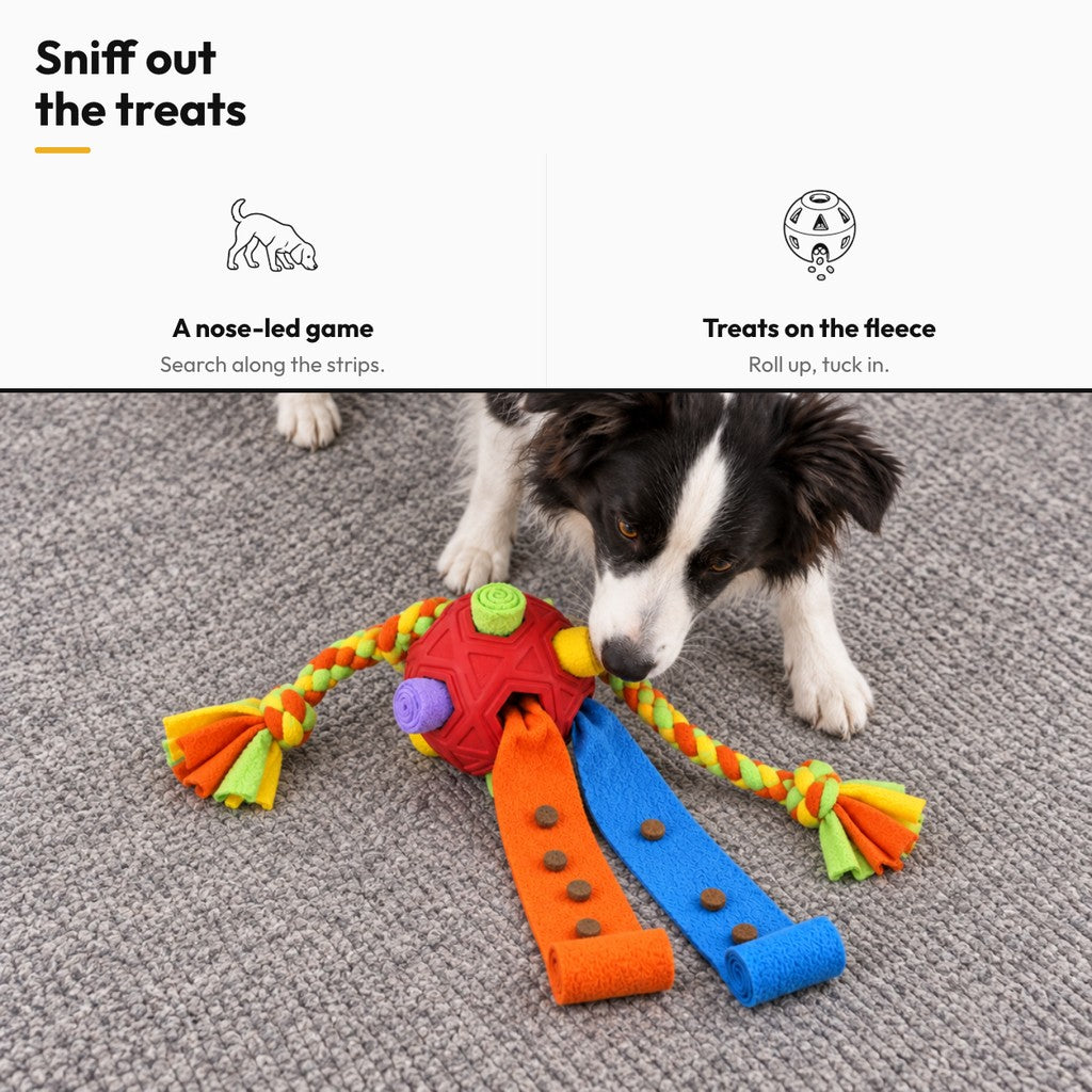 Snuffle Ball with Tug Rope for Dogs – Sniff out the treats