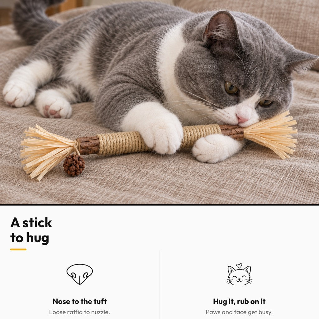 Raffia stick toy – A stick to hug