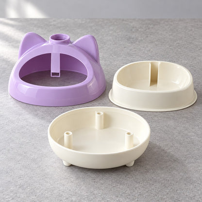 Lilac cat-ear top shell and two cream plastic parts laid out separately on a grey surface