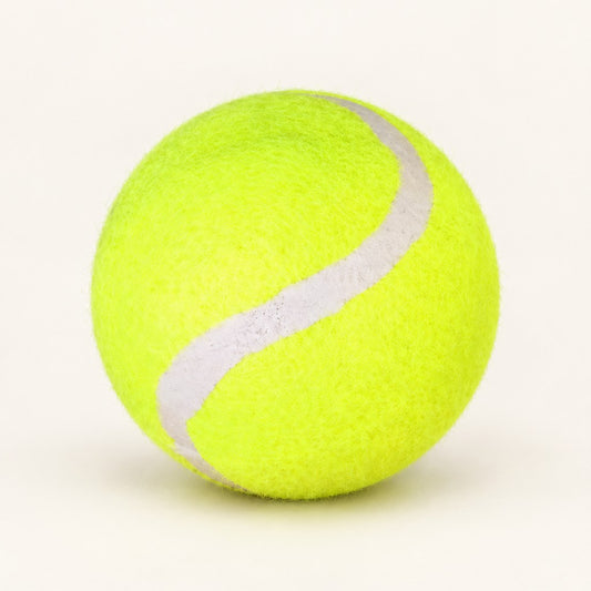 Single yellow-green felt tennis ball with curved seam, accepted master view