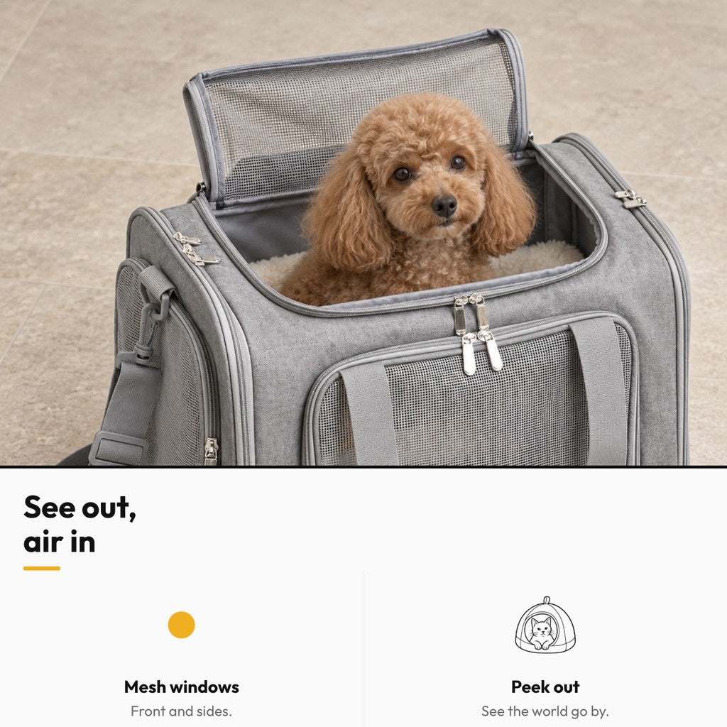 Pet carrier bag – See out, air in