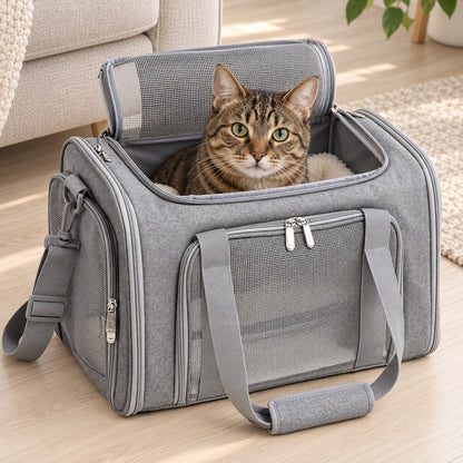 Curious cat looking out from inside the carrier bag