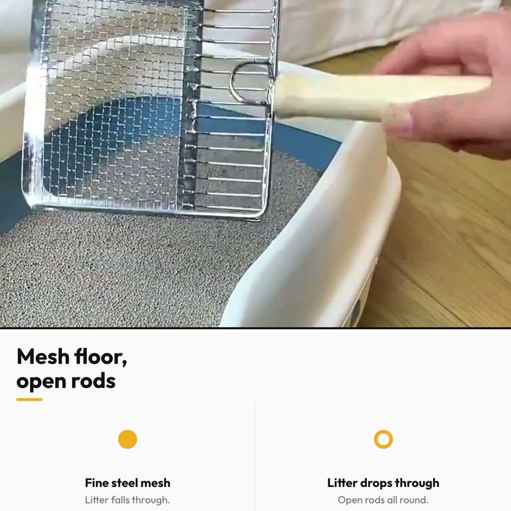 Sift – Mesh floor, open rods: fine mesh, litter drops through