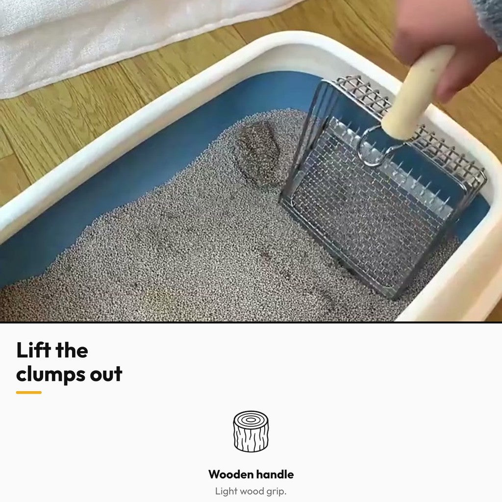 Sift – Lift the clumps out: wooden handle