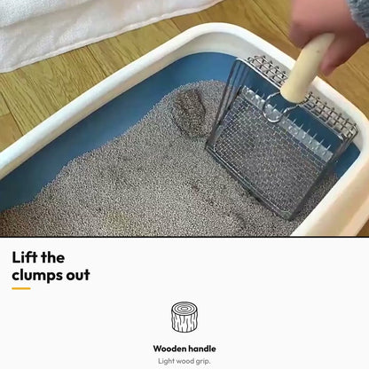 Sift – Lift the clumps out: wooden handle