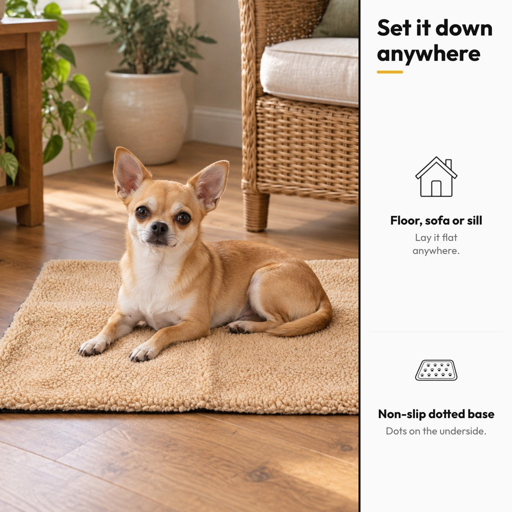 Soft Sherpa Pet Mat – Set it down anywhere: floor, sofa or sill