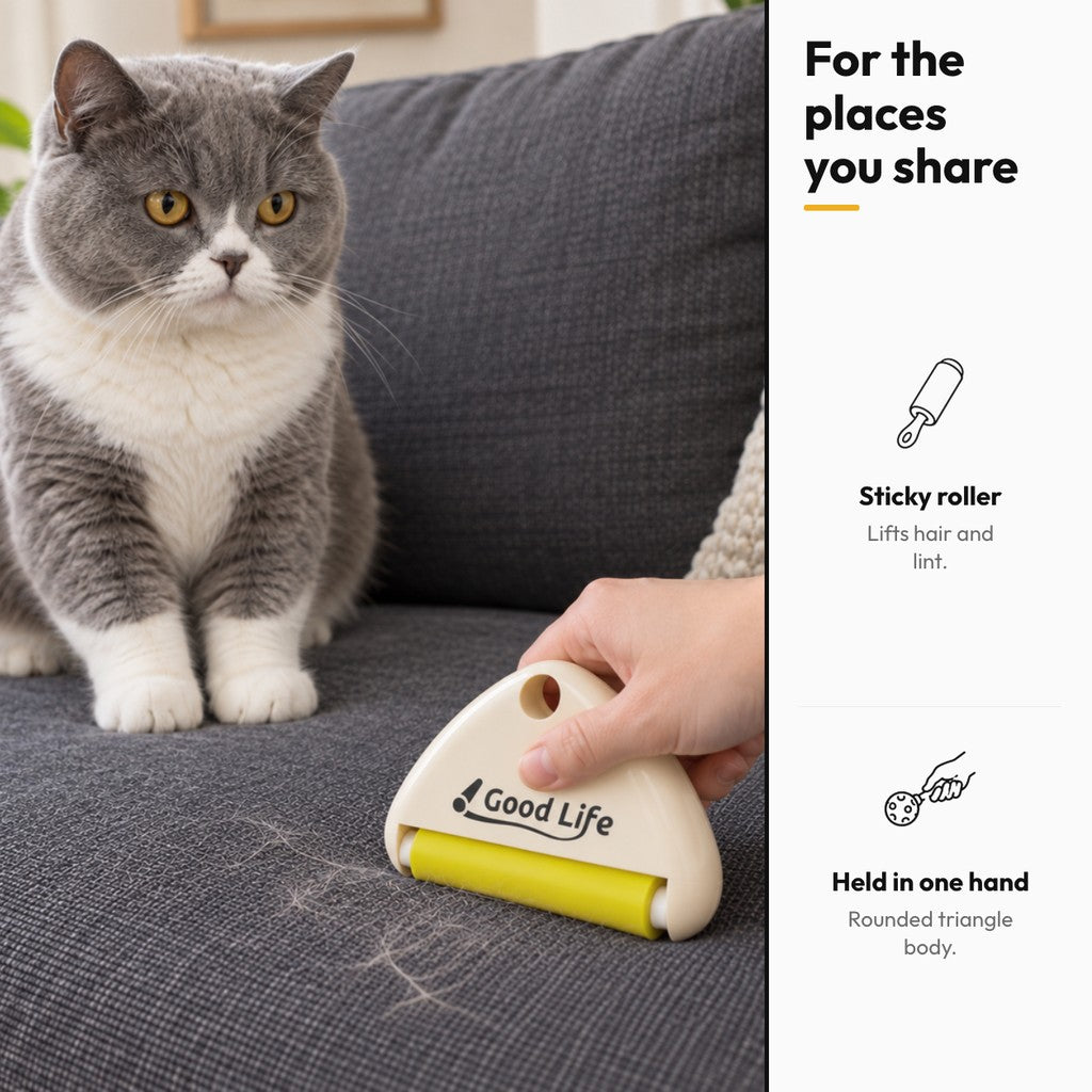 Roll & Rinse – For the places you share: sticky roller held in one hand