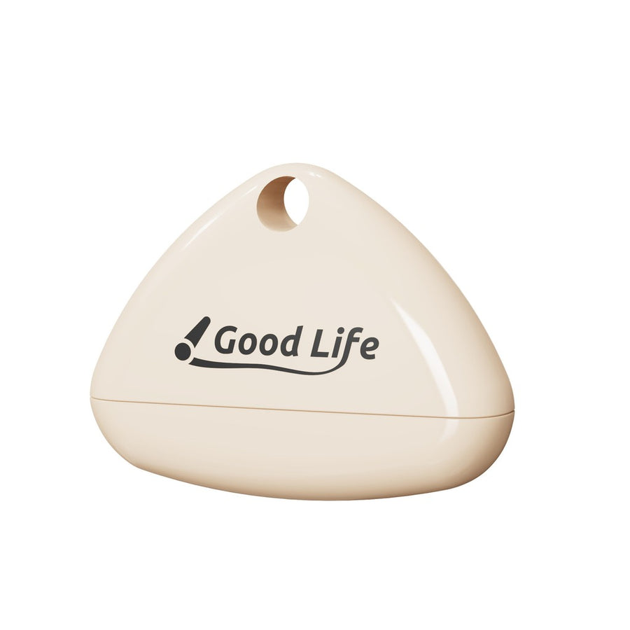 Cream rounded-triangle sticky roller with yellow roll and hang-up hole