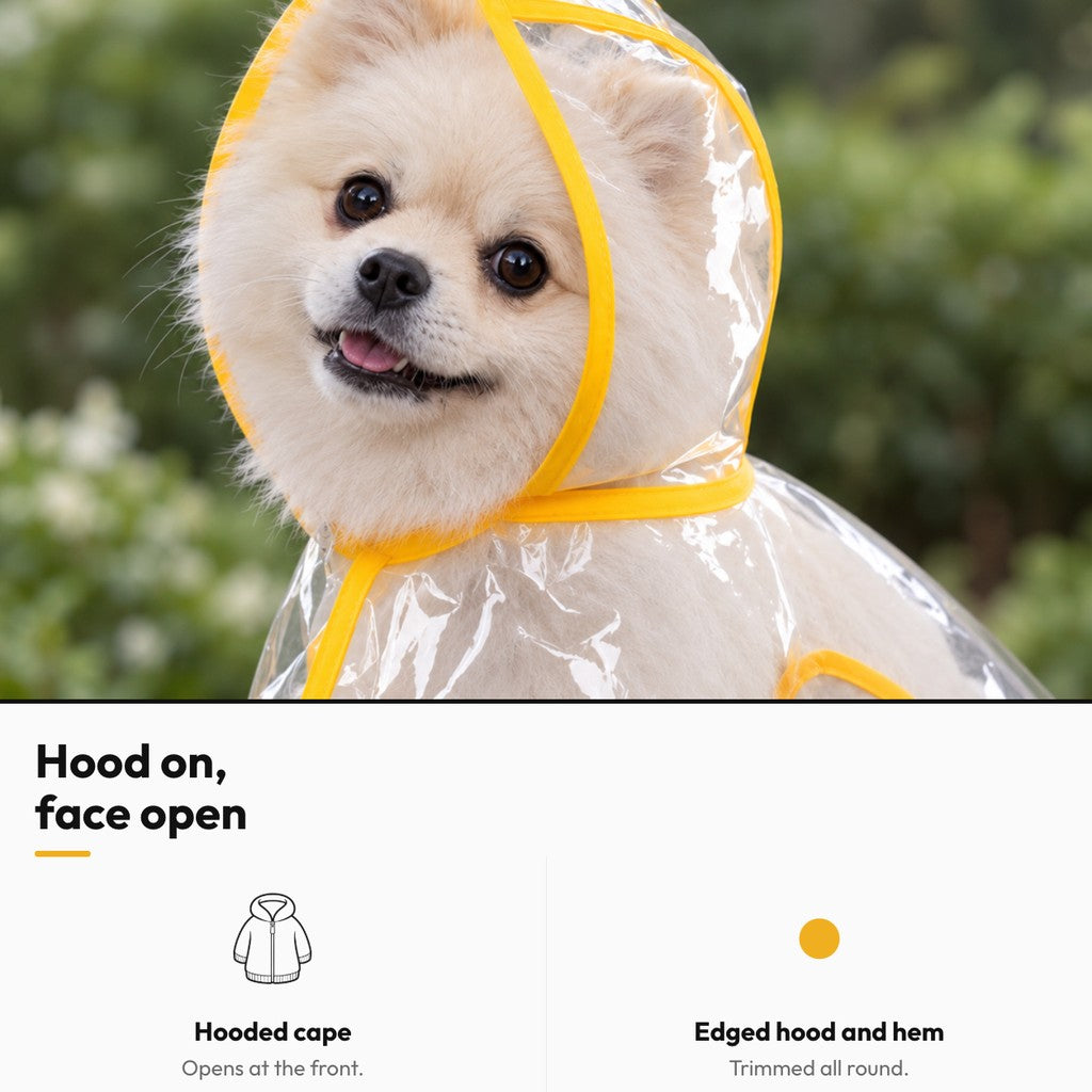Clear Hooded Rain Cape for Dogs – Hood on, face open