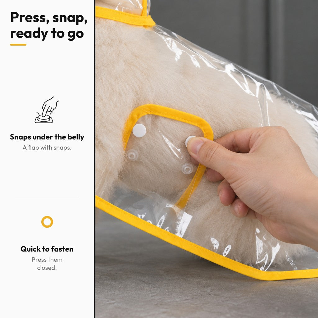 Clear Hooded Rain Cape for Dogs – Press, snap, ready to go