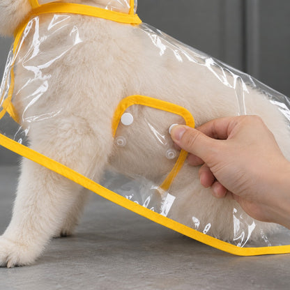 Hand pressing a white snap on the flap at the clear cape's side