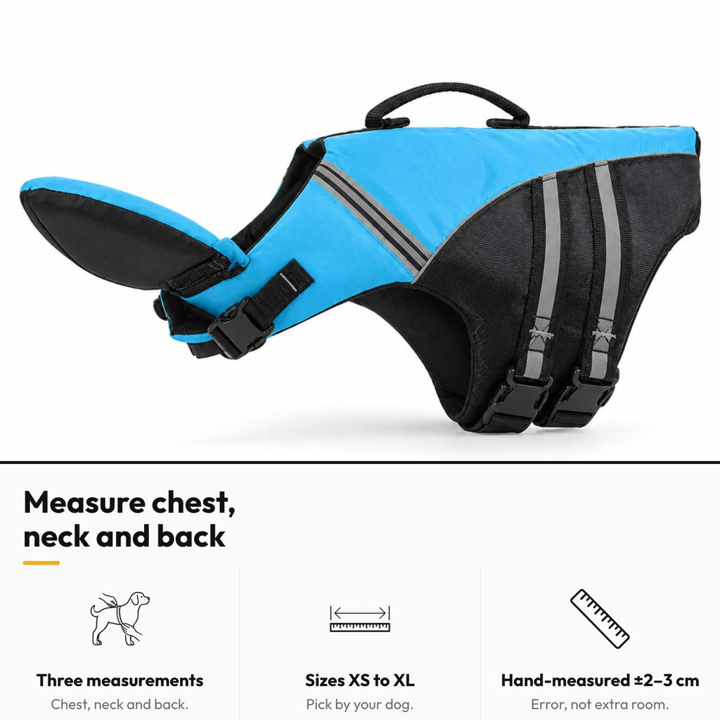 Dog Swim Vest with Back Handle – Measure chest, neck and back