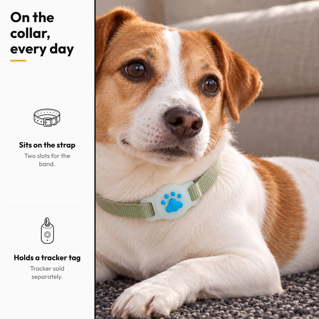 Paw Tracker Holder That Threads onto a Flat Strap – On the collar, every day