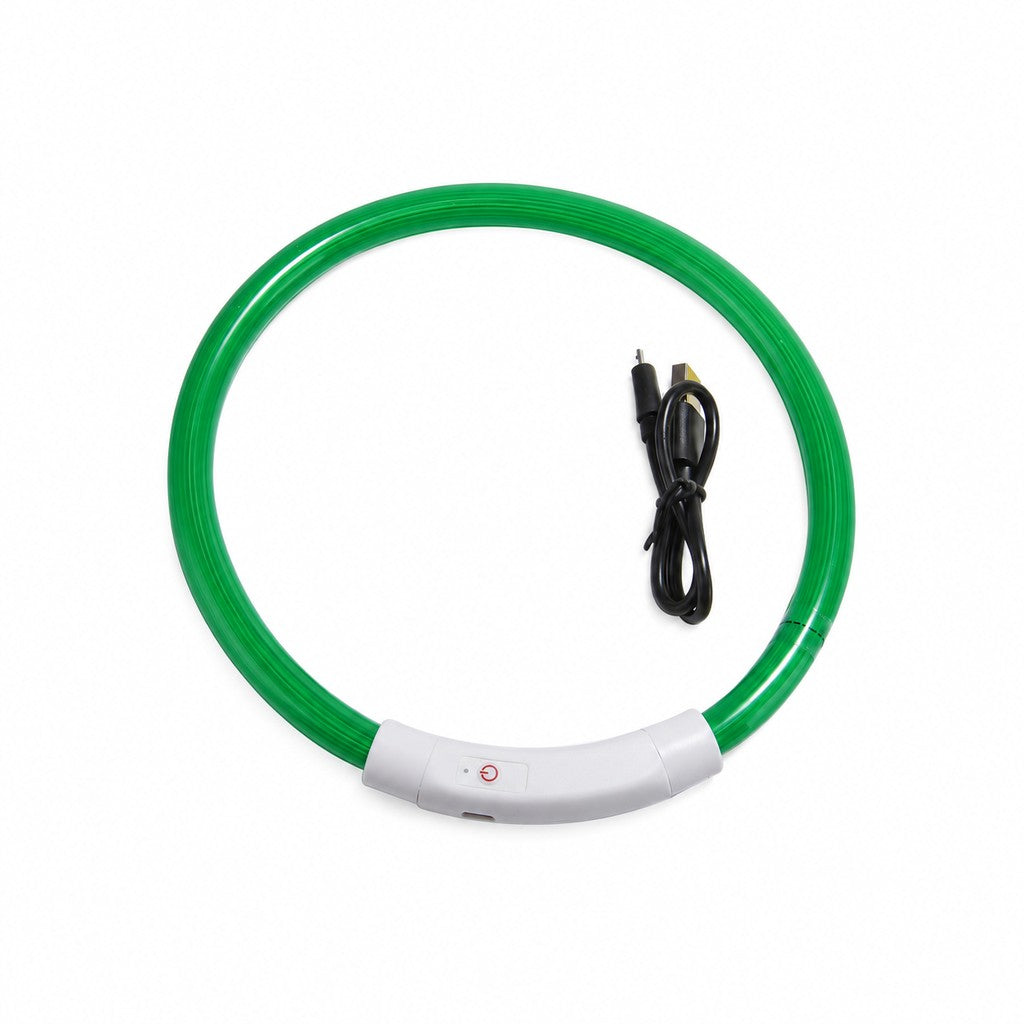 Green light tube ring with white control unit and a coiled black USB cable beside it