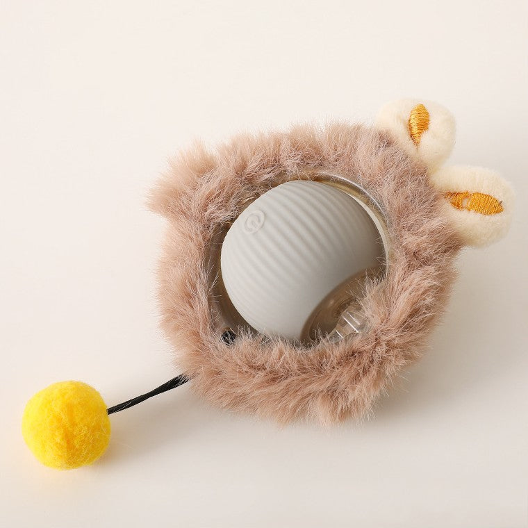 Silver Chase Ball fitted into the furry animal cover with a pom-pom teaser