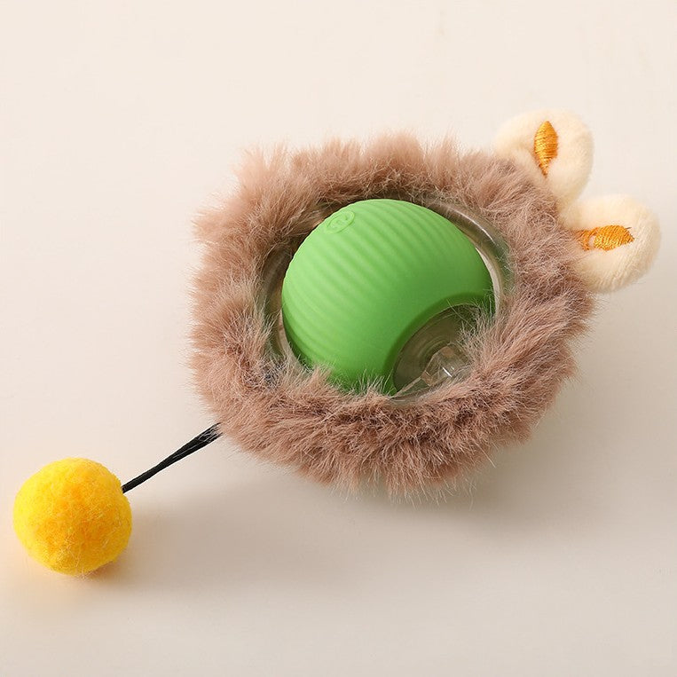 Green Chase Ball fitted into the furry animal cover with a pom-pom teaser