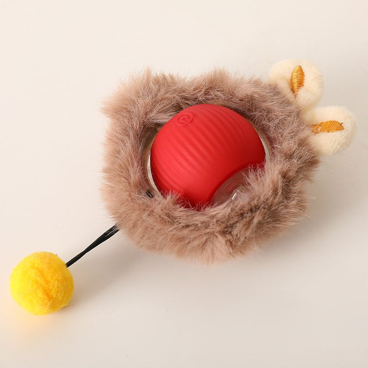 Red Chase Ball fitted into the furry animal cover with a pom-pom teaser
