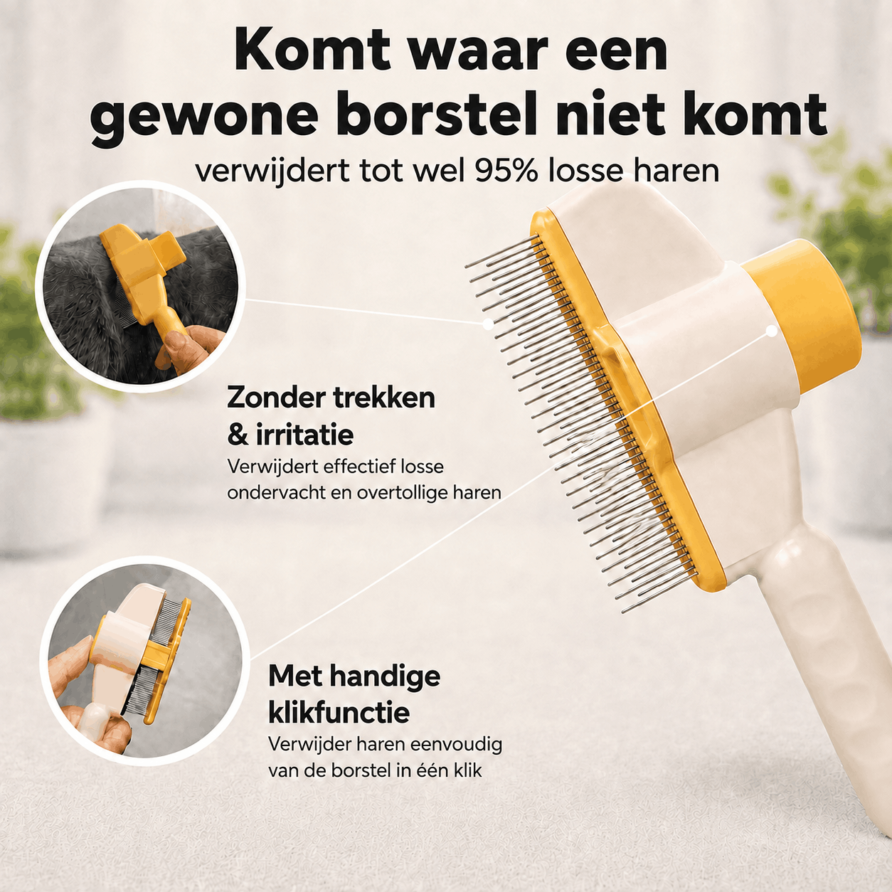 One-Press Self-Cleaning Comb