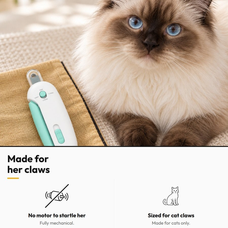 Gentle-Guard Adjustable Nail Clipper — Made for her claws: No motor to startle her; Sized for cat claws