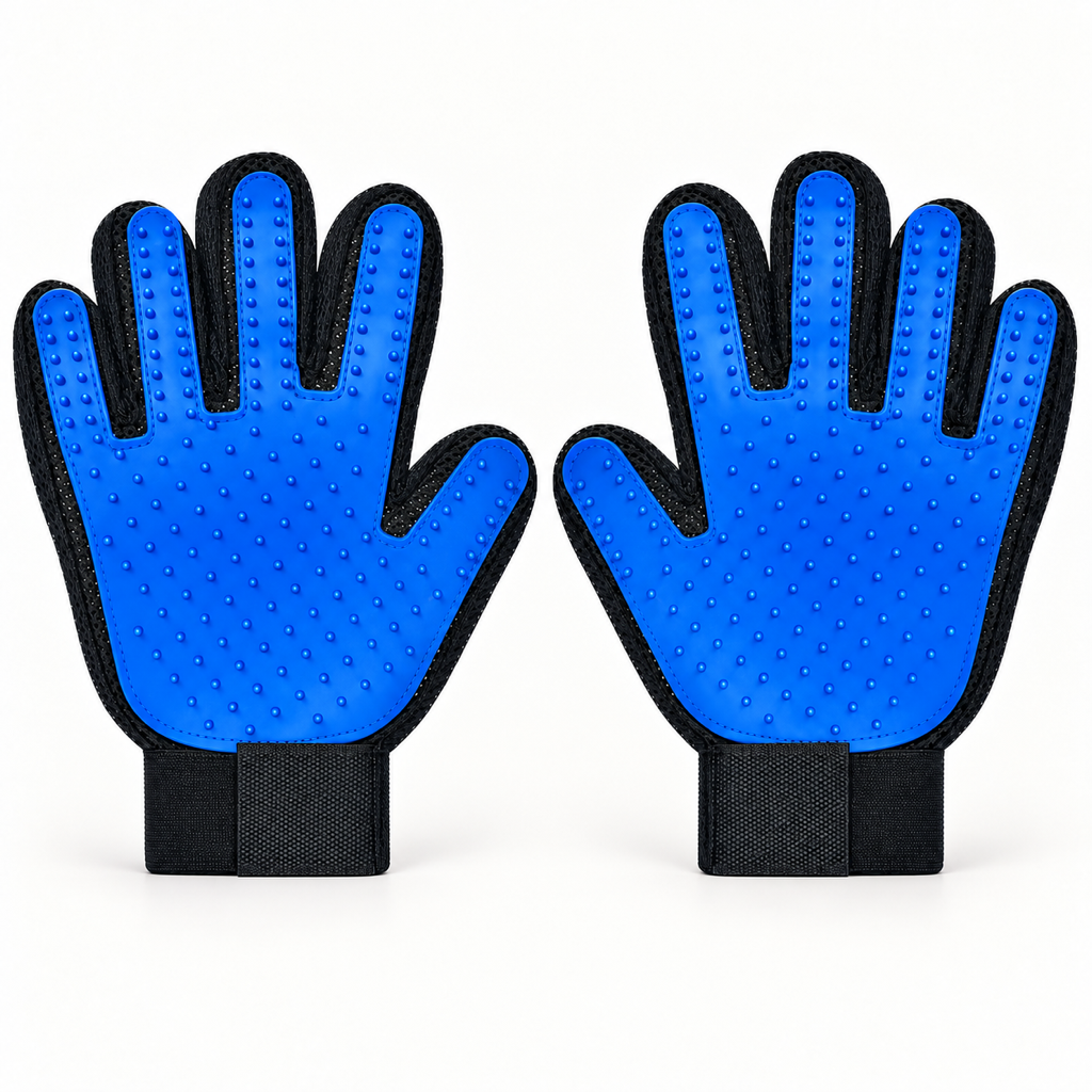 Five-Finger Grooming Gloves — Pair in Blue
