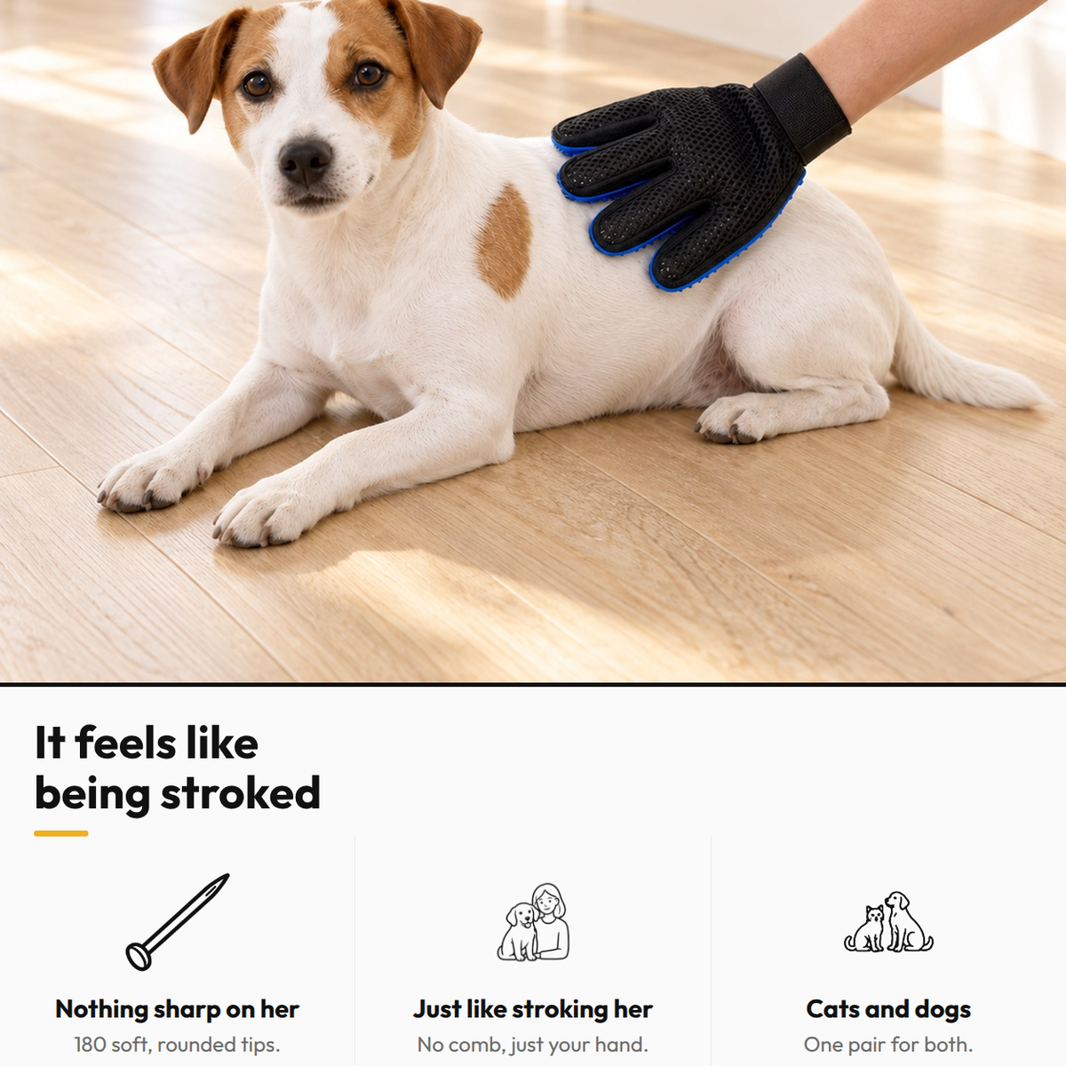 Five-Finger Grooming Gloves — Pair — It feels like being stroked: Nothing sharp on her; Just like stroking her; Cats and dogs