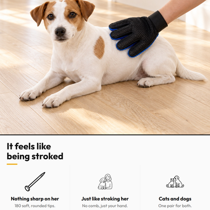 Five-Finger Grooming Gloves — Pair — It feels like being stroked: Nothing sharp on her; Just like stroking her; Cats and dogs