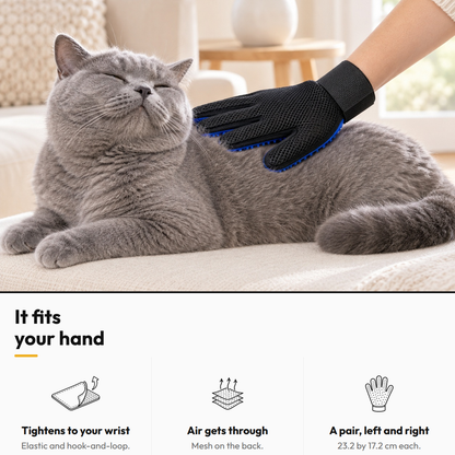 Five-Finger Grooming Gloves — Pair — It fits your hand: Tightens to your wrist; Air gets through; A pair, left and right