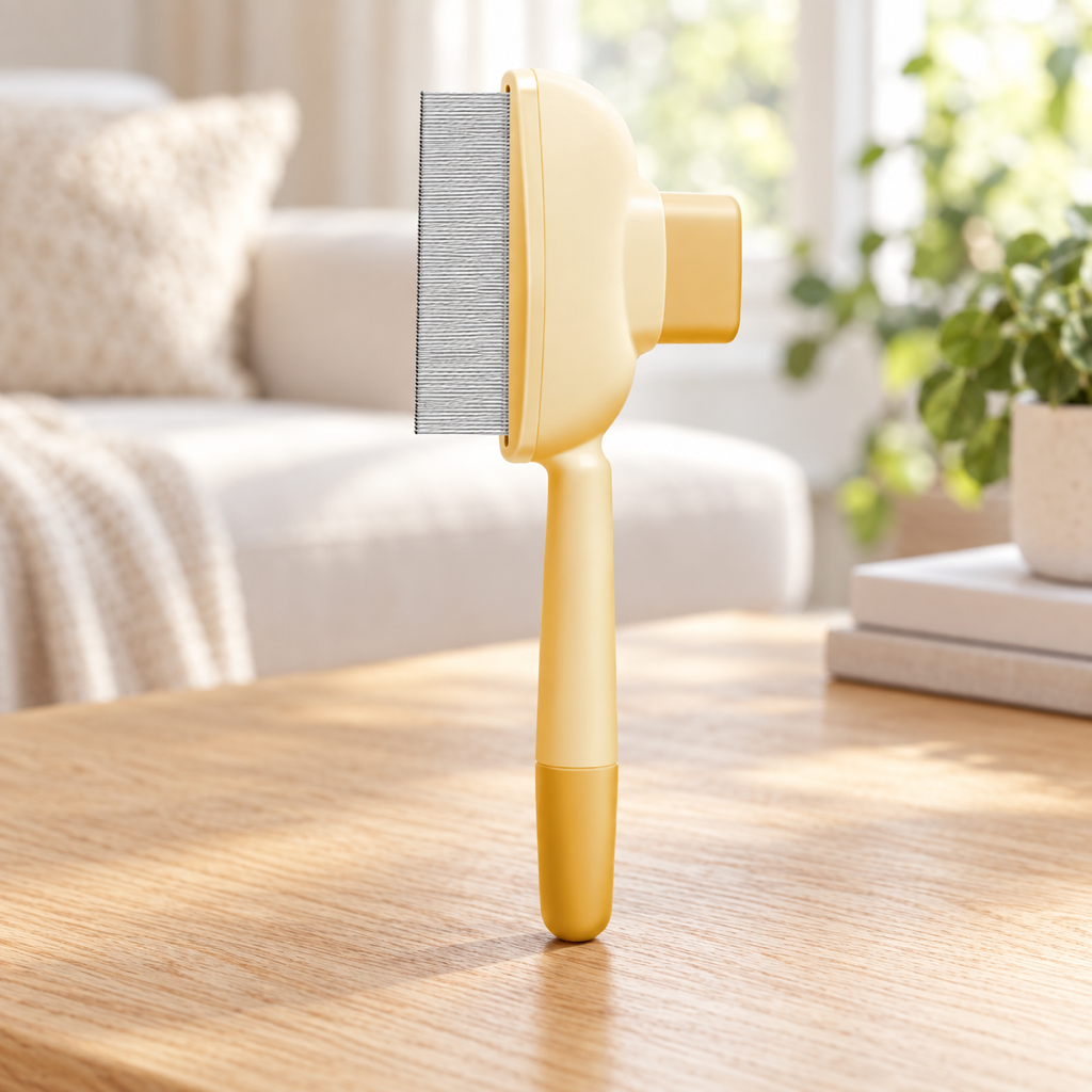 One-Press Self-Cleaning Comb in Butter