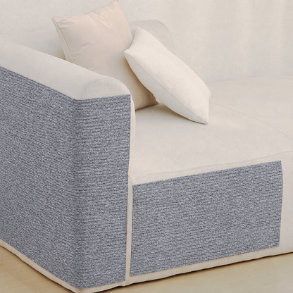 Stick-On Sofa Scratch Panel — Light Grey panels on a cream sofa