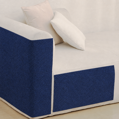 Stick-On Sofa Scratch Panel — Navy panels on a cream sofa
