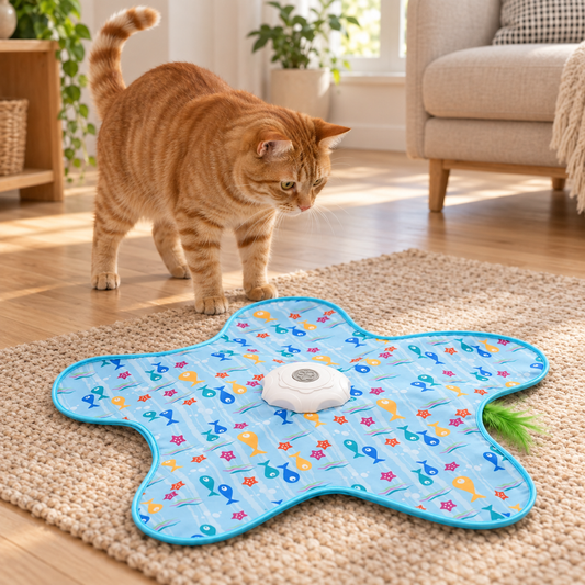 Auto Hunt Teaser Toy — ginger tabby playing with the teaser