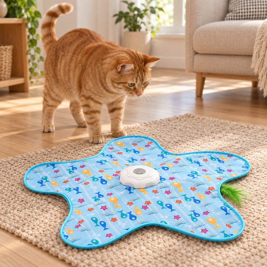 Auto Hunt Teaser Toy — ginger tabby playing with the teaser