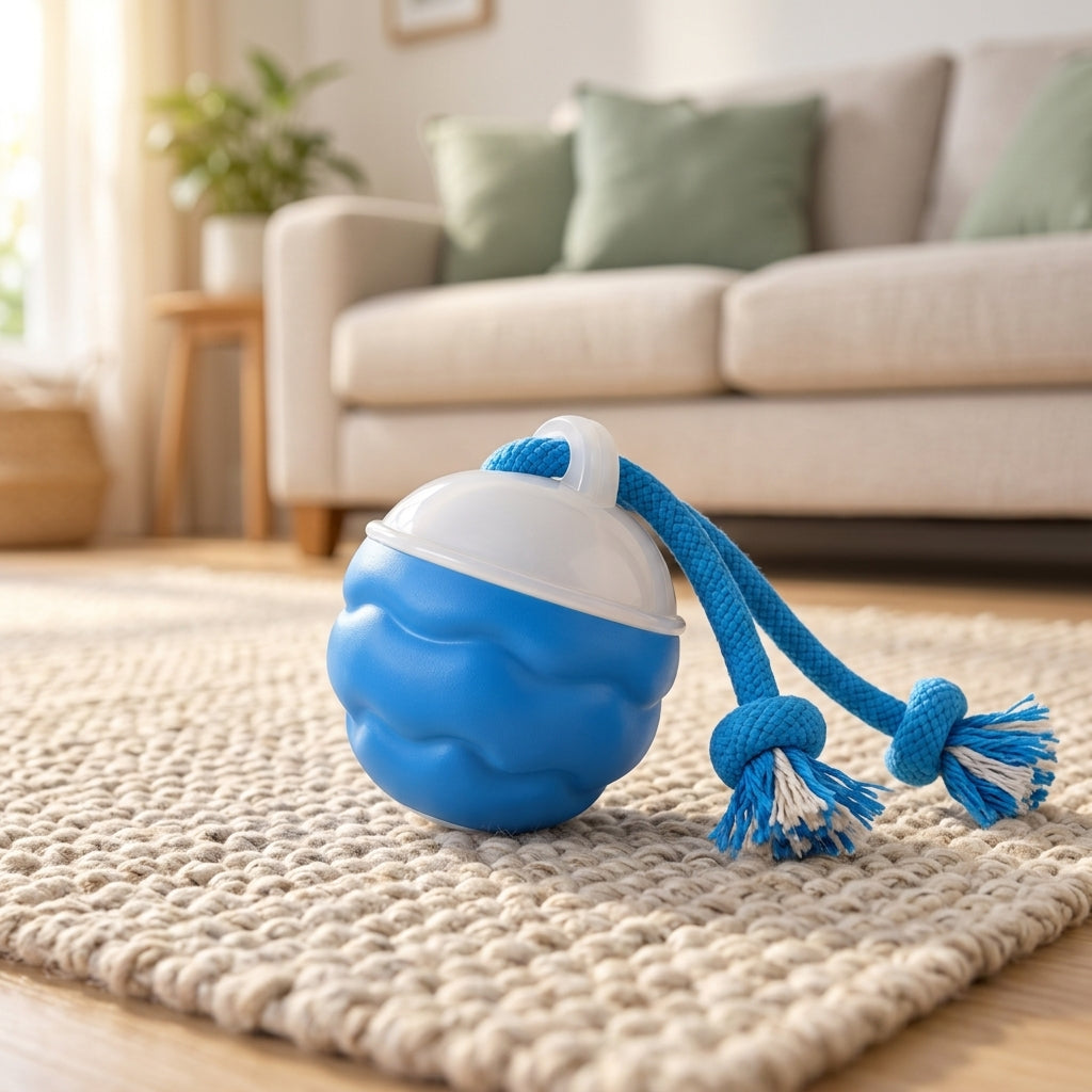 Smart Interactive Rolling Ball — the ball rolling across a rug