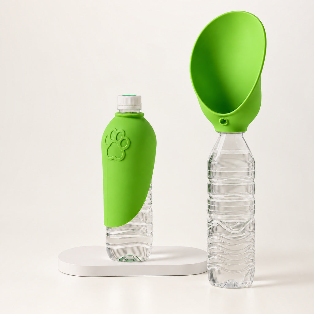 Silicone Drinking Cap for Bottles in Green, folded and open