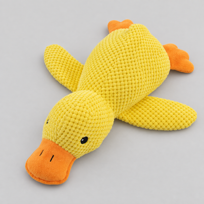 Calm Duck — yellow textured plush duck with orange beak and feet