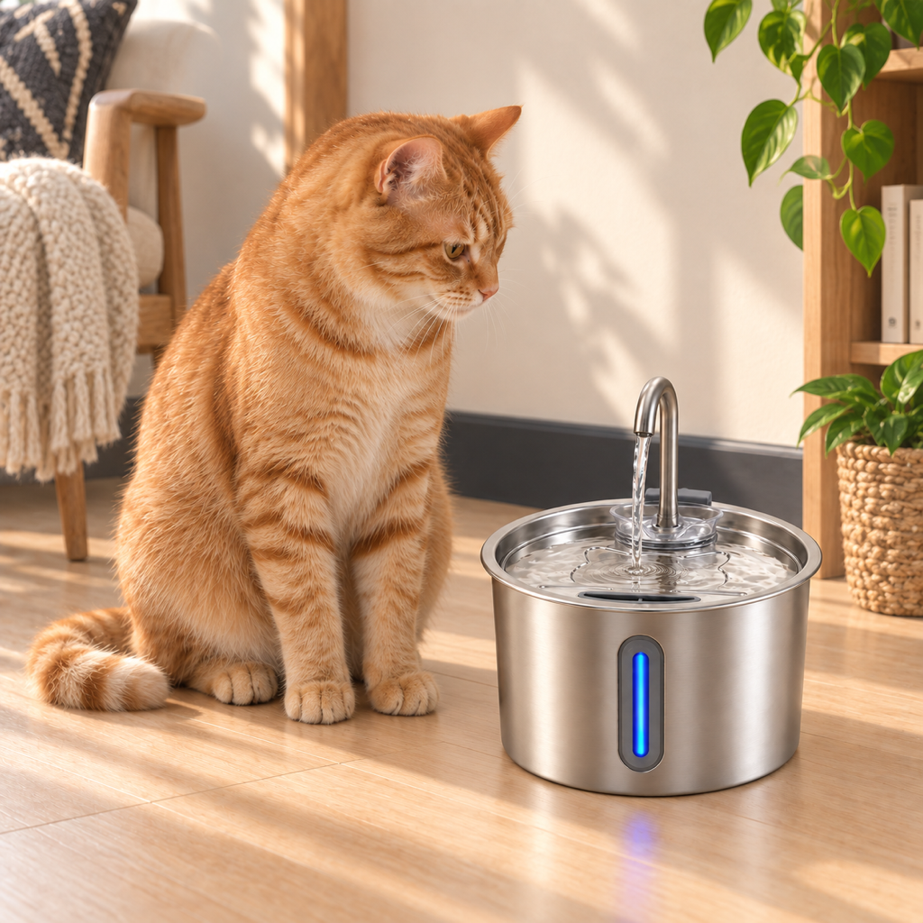 KittySip Cat Water Fountain — the fountain in a kitchen for scale