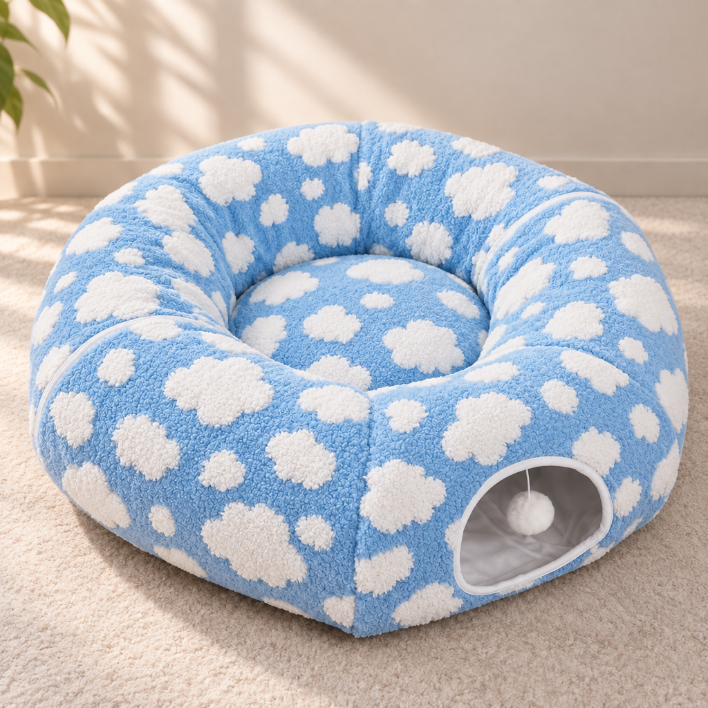 Tunnel Donut Bed — the blue sky and clouds print