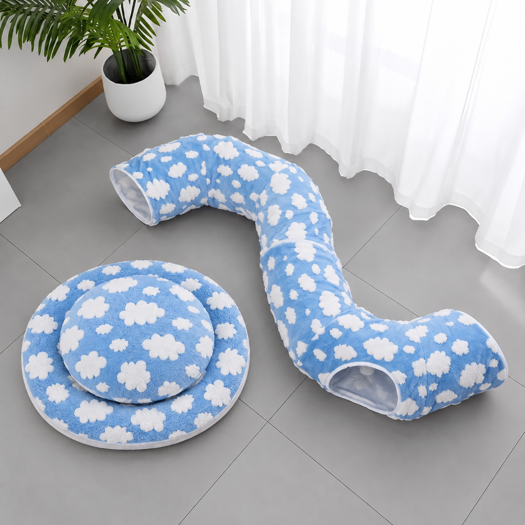 Tunnel Donut Bed — unzipped into a tunnel and a bed