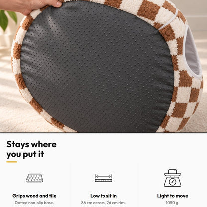 Tunnel Donut Bed — Stays where you put it: Grips wood and tile; Low to sit in; Light to move