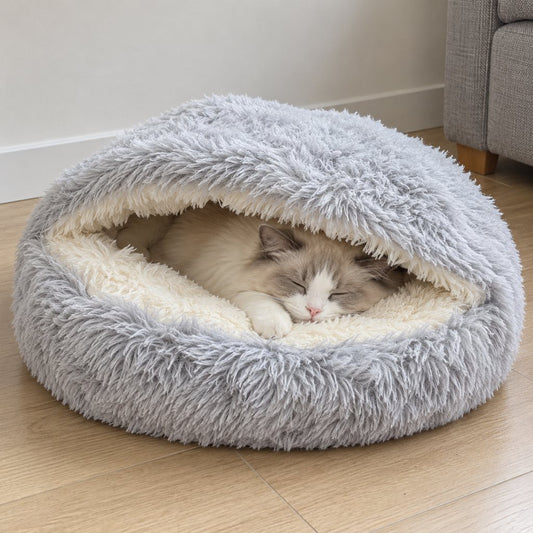 The Snug — a cat asleep under the soft hood