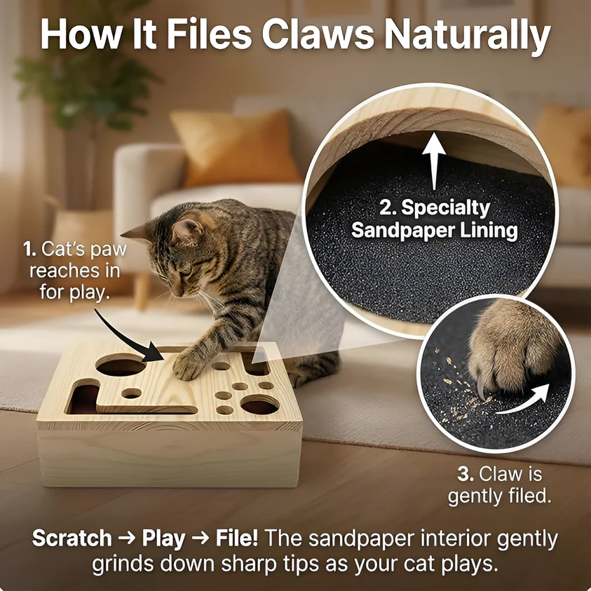 Wooden Maze Box with Claw-Filing Top